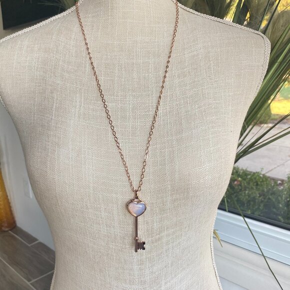 FAC Genuine Moonstone Rose Gold Key Pendant Necklace - Picture 2 of 5